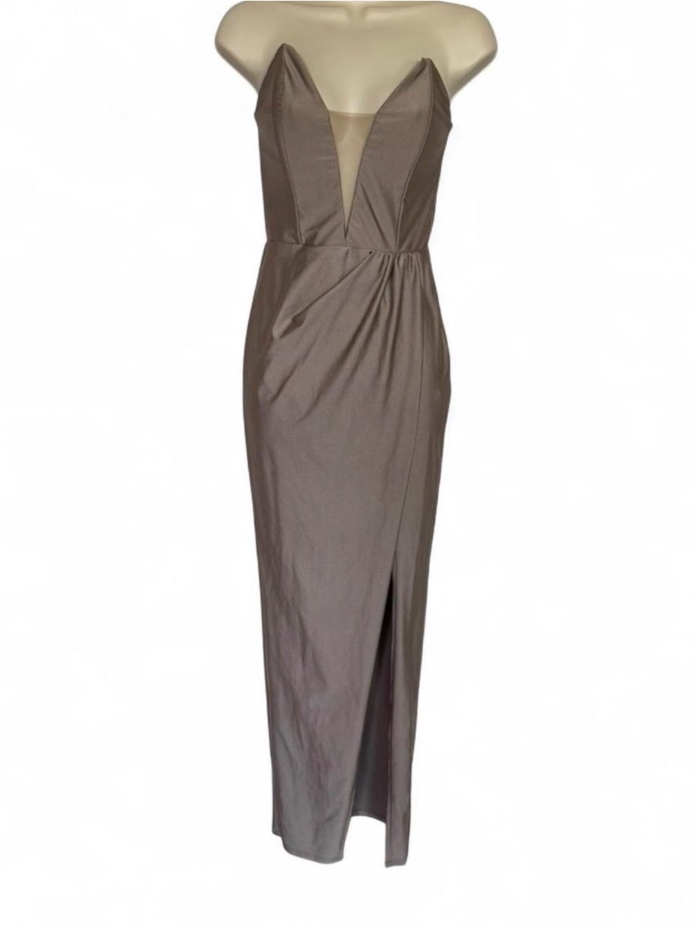 REVOLVE Taupe Strapless Plunge Maxi Dress